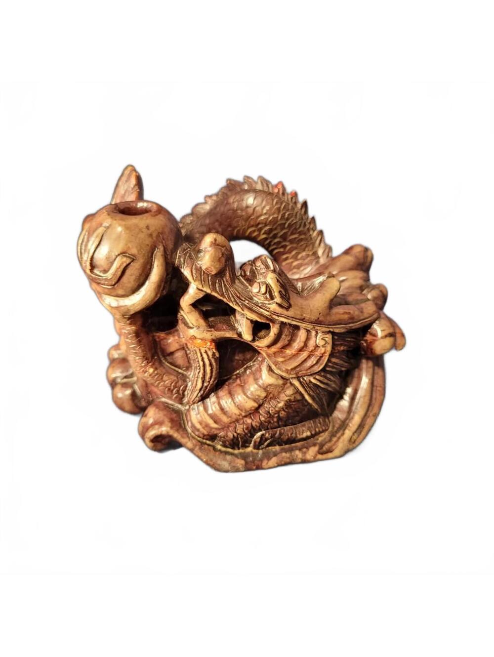 Vintage, retro 1970s heavy Carved Soapstone Dragon Incense Burner / Ashtray